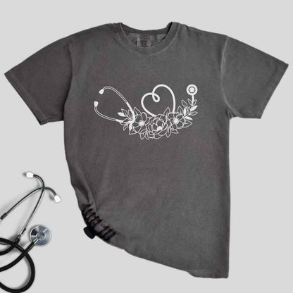 Floral Stethoscope Minimalist T-shirt