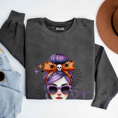 Oncology Nurse Messy Hair Halloween Sweatshirt