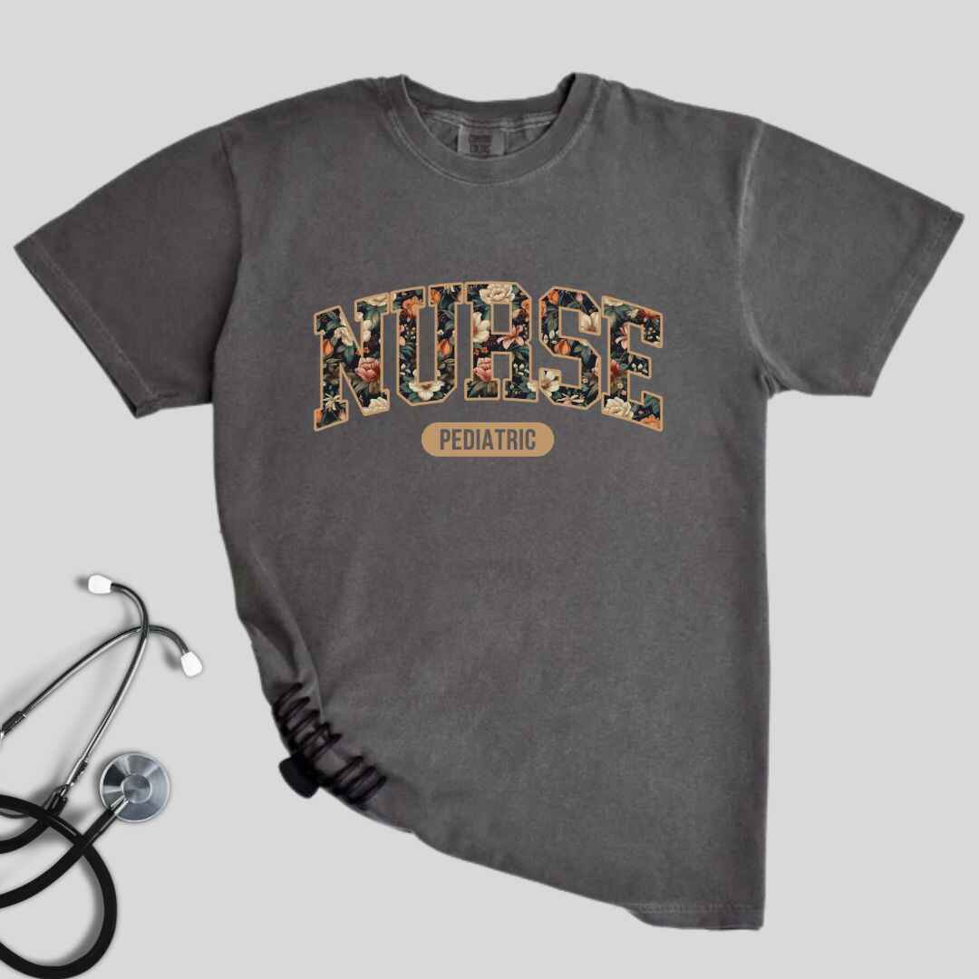 Pediatric Nurse Fall Floral College T-shirt