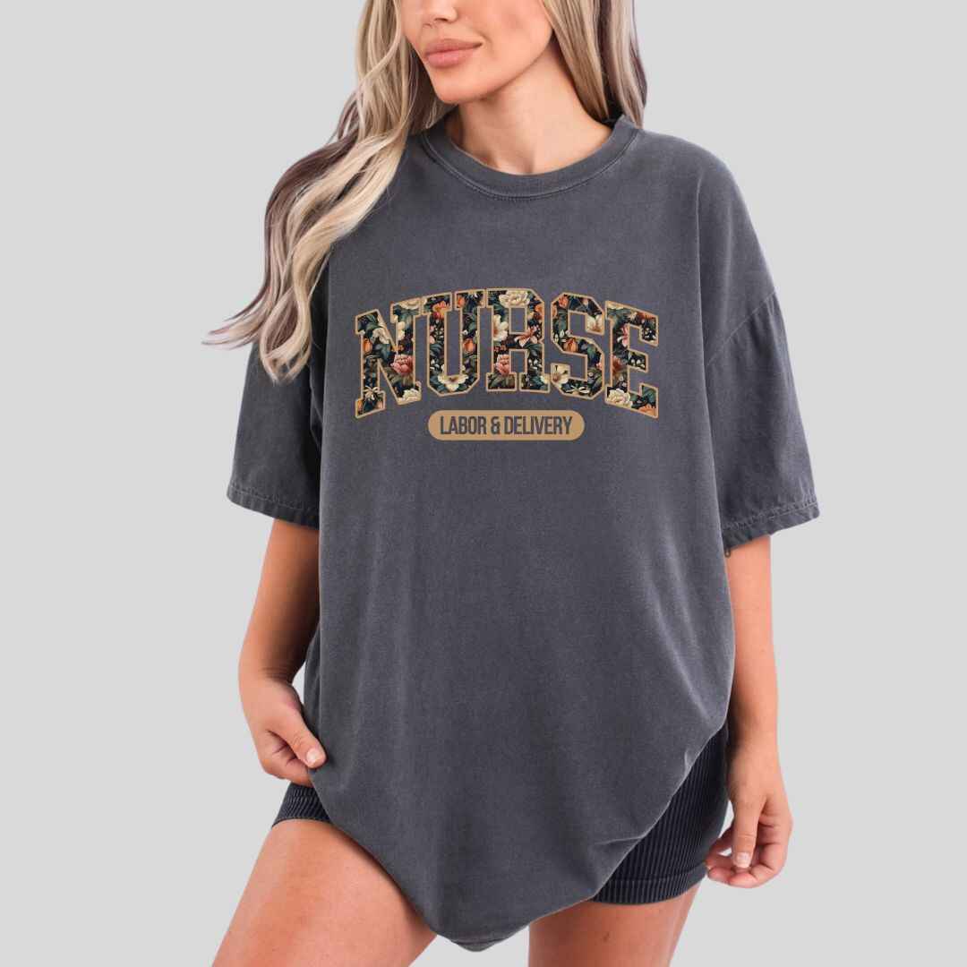 L&D Nurse Fall Floral College T-shirt