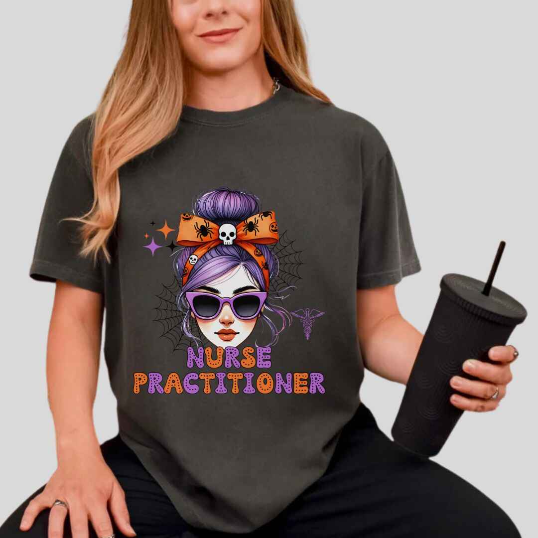 Nurse Practitioner Messy Hair Halloween T-shirt