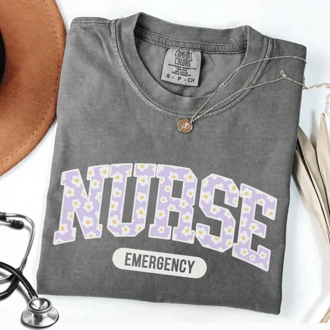 Emergency Nurse Bright Floral College T-shirt