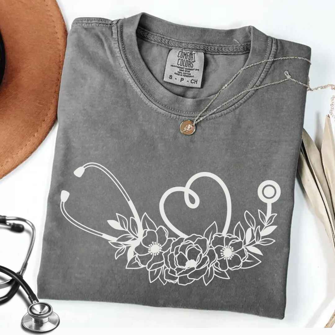 Floral Stethoscope Minimalist T-shirt