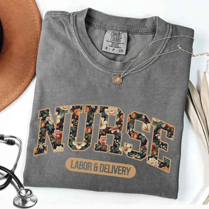 Labor And Delivery L&D Nurse Fall Floral College T-shirt