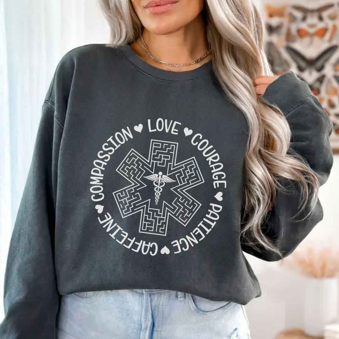 Compassion, Love, Courage Medical Symbol Sweatshirt