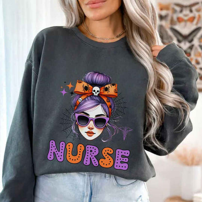 General Nurse Messy Hair Halloween Sweatshirt