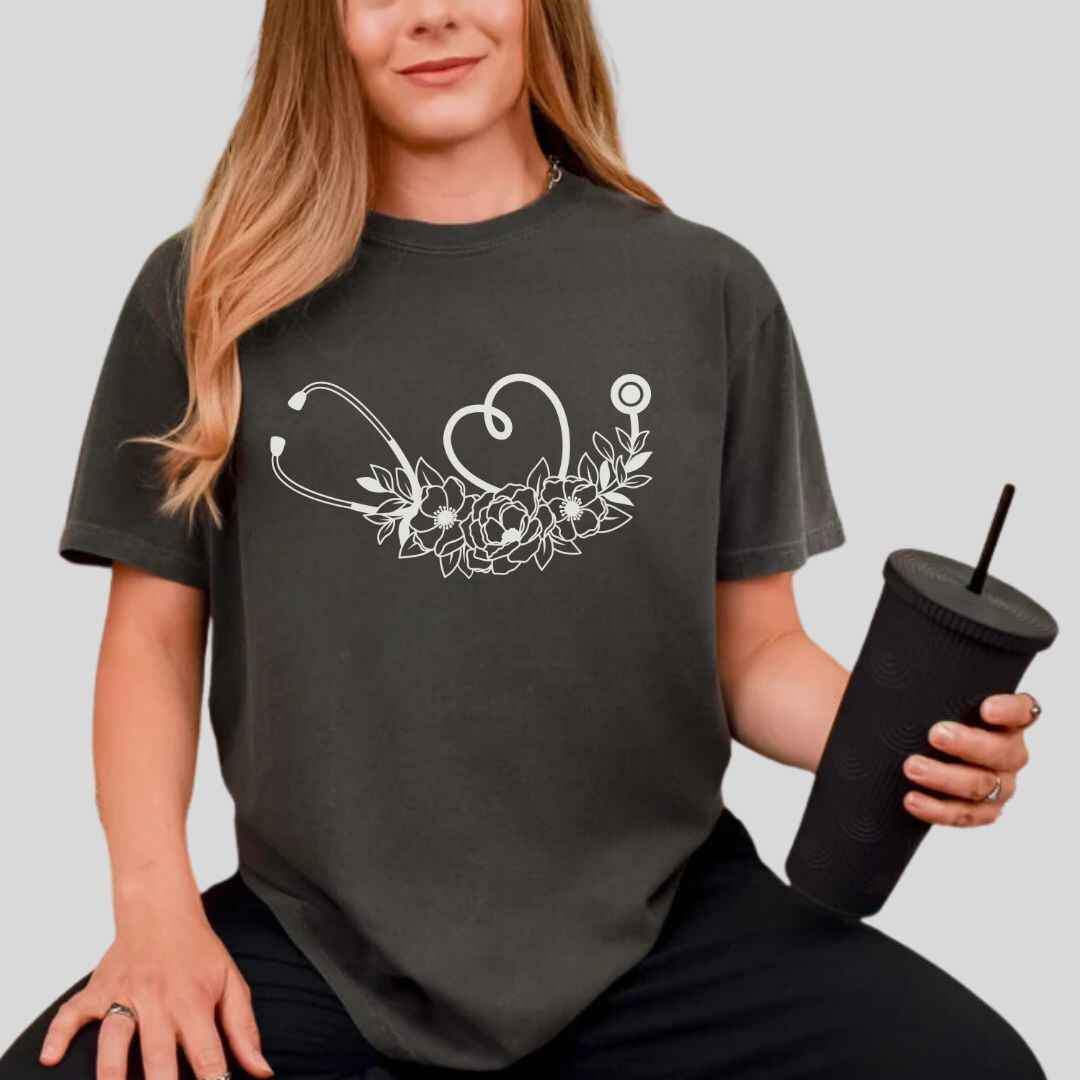 Floral Stethoscope Minimalist T-shirt