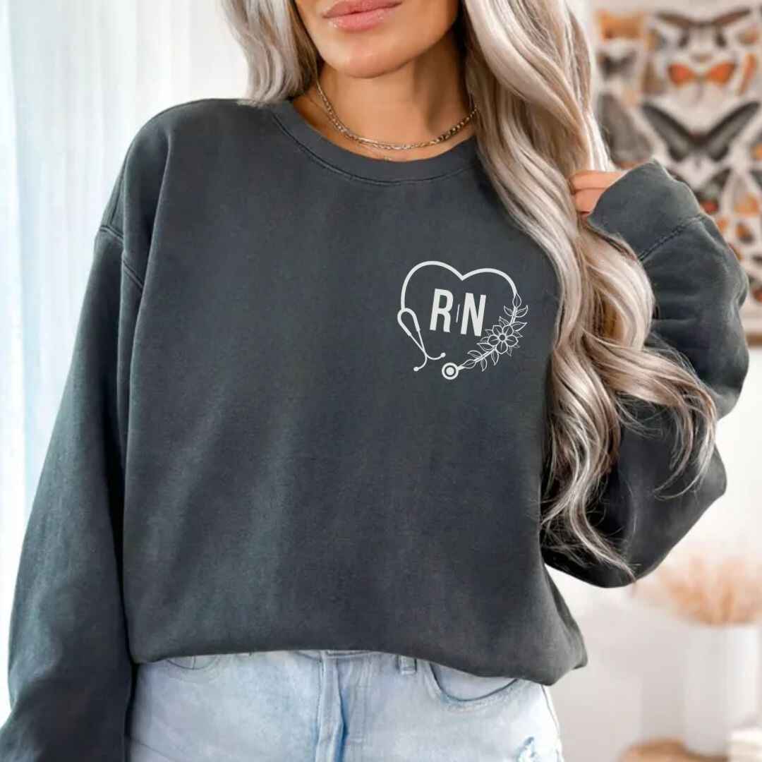 Registered Nurse Heart Stethoscope Pocket Design Sweatshirt