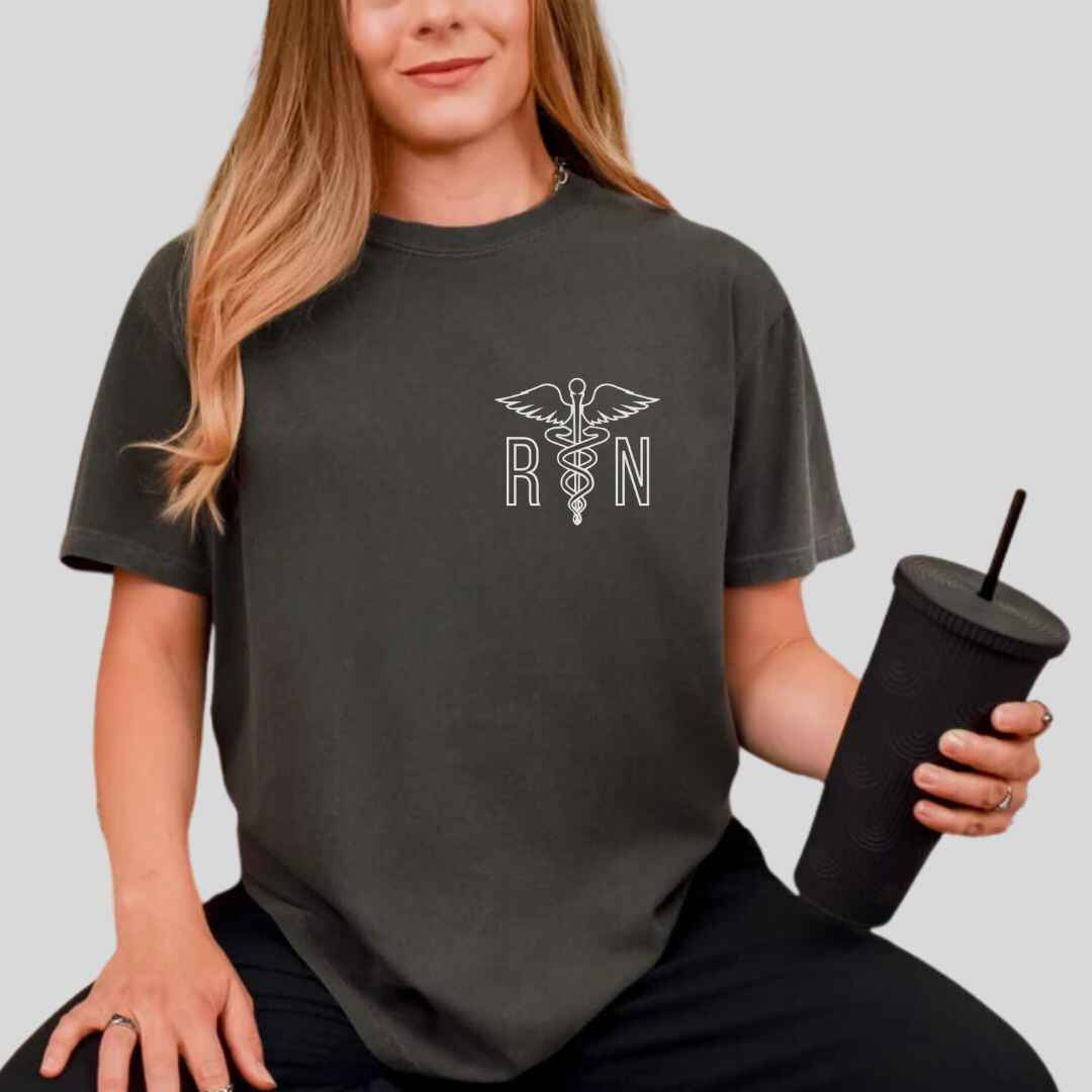 Registered Nurse Medical 'Caduceus' Symbol Pocket Design T-shirt