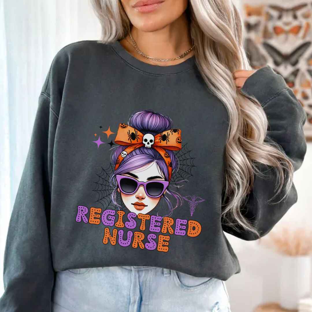 Registered Nurse Messy Hair Halloween Sweatshirt