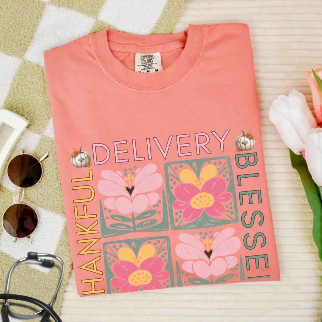 Thankful & Blessed Labor And Delivery L&D Nurse Fall T-shirt