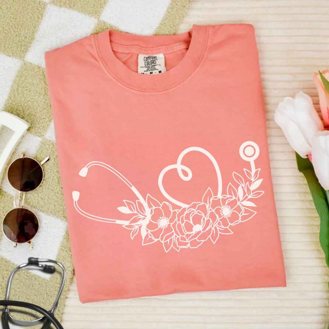 Floral Stethoscope Minimalist T-shirt