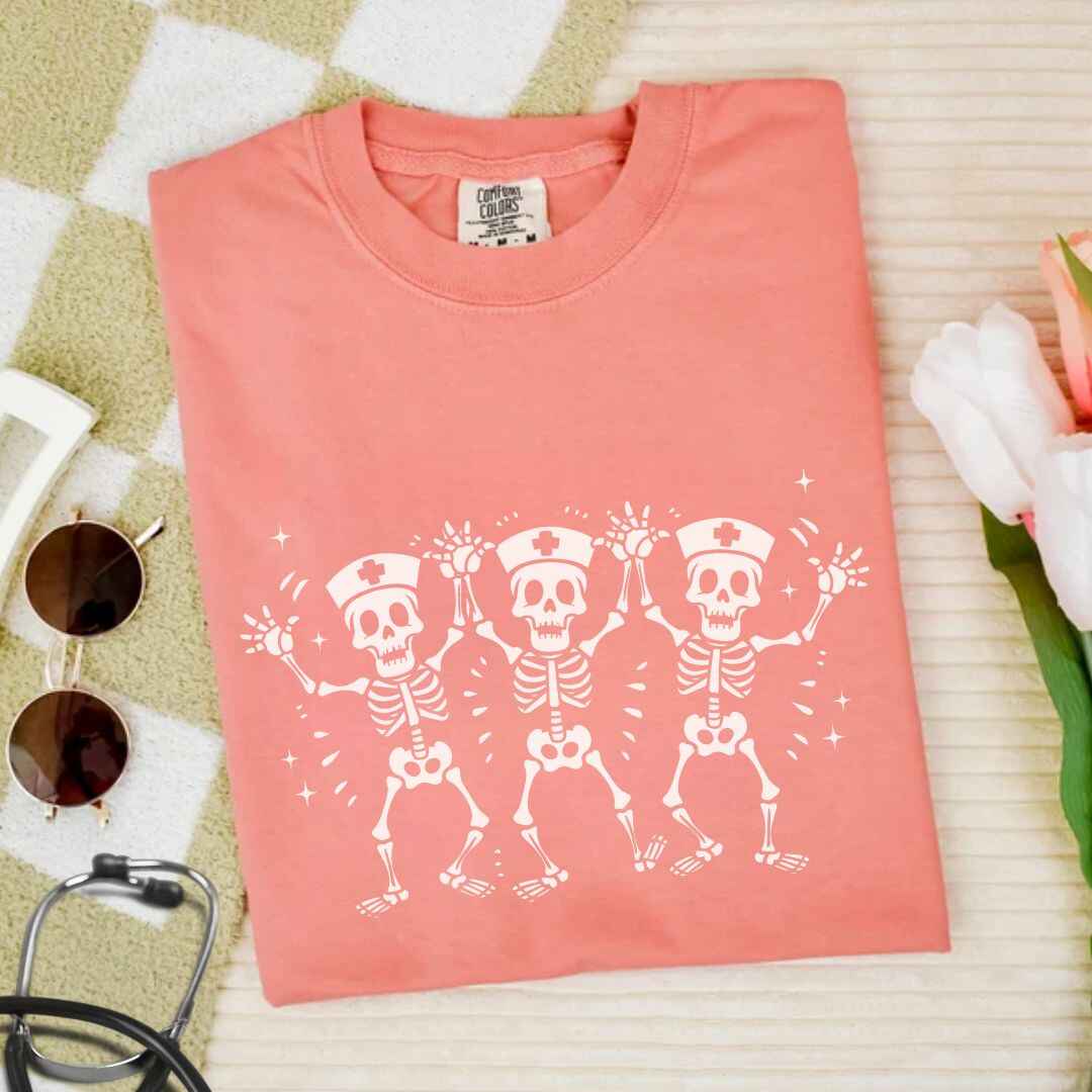 Spooky Dancing Skeletons Funny Nurse T-shirt