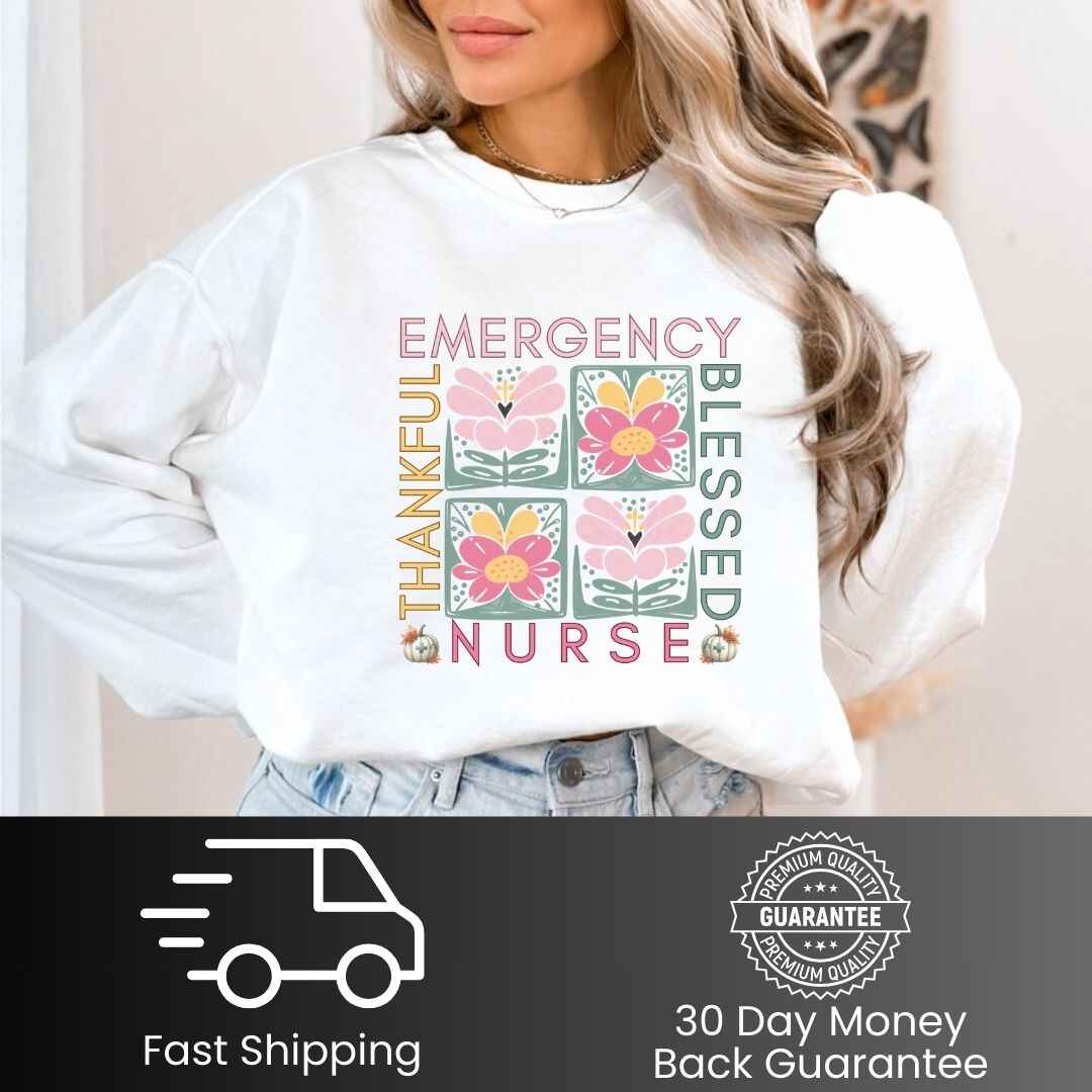 Thankful & Blessed Emergency Nurse Fall Sweatshirt