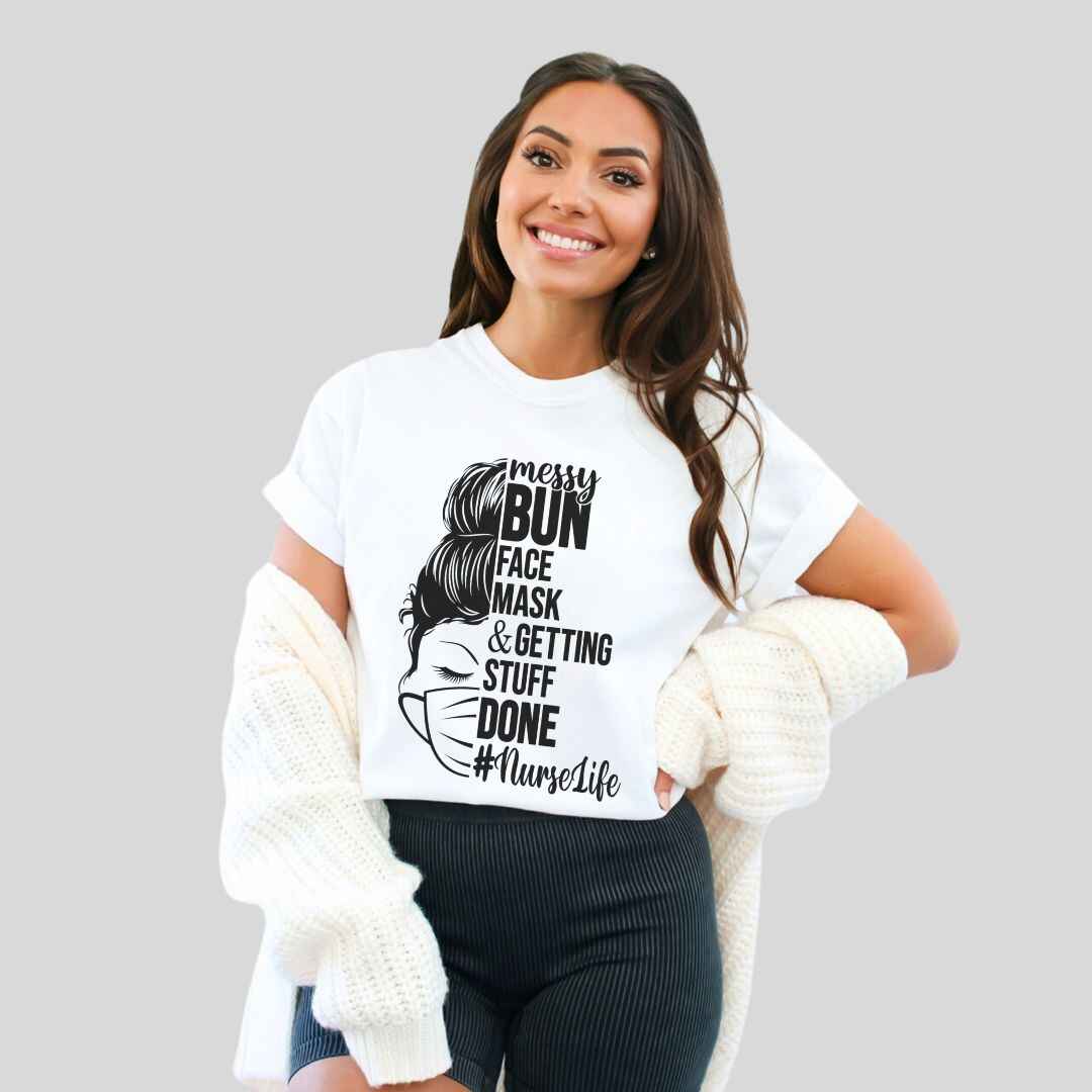 Messy Bun Half Face T-shirt