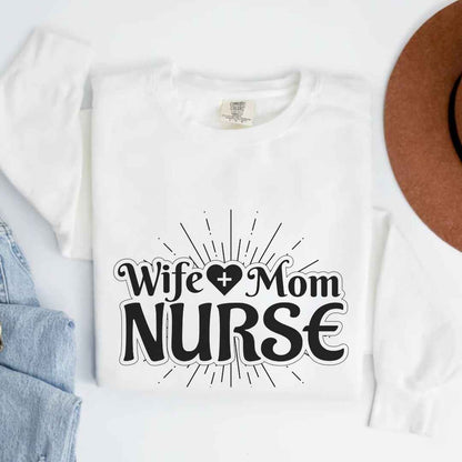 Wife, Mom, Nurse Sun Rays Sweatshirt