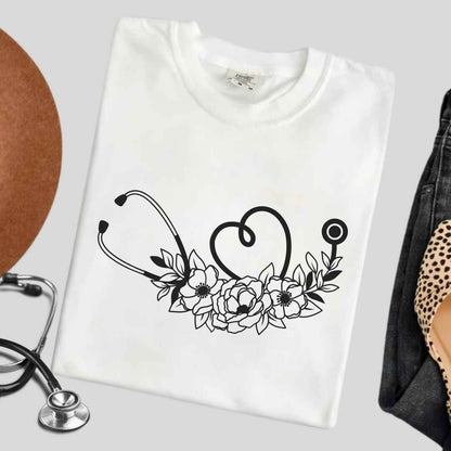 Floral Stethoscope Minimalist T-shirt