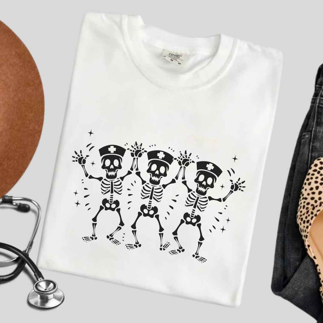 Spooky Dancing Skeletons Funny Nurse T-shirt