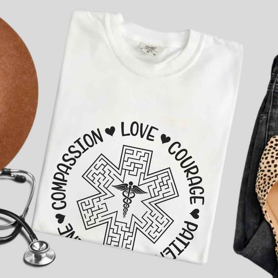 Compassion, Love, Courage Medical Symbol T-shirt