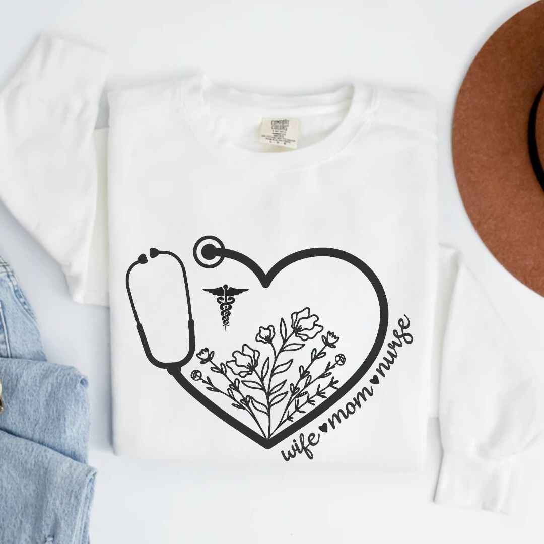 Wife, Mom, Nurse Heart Stethoscope Sweatshirt