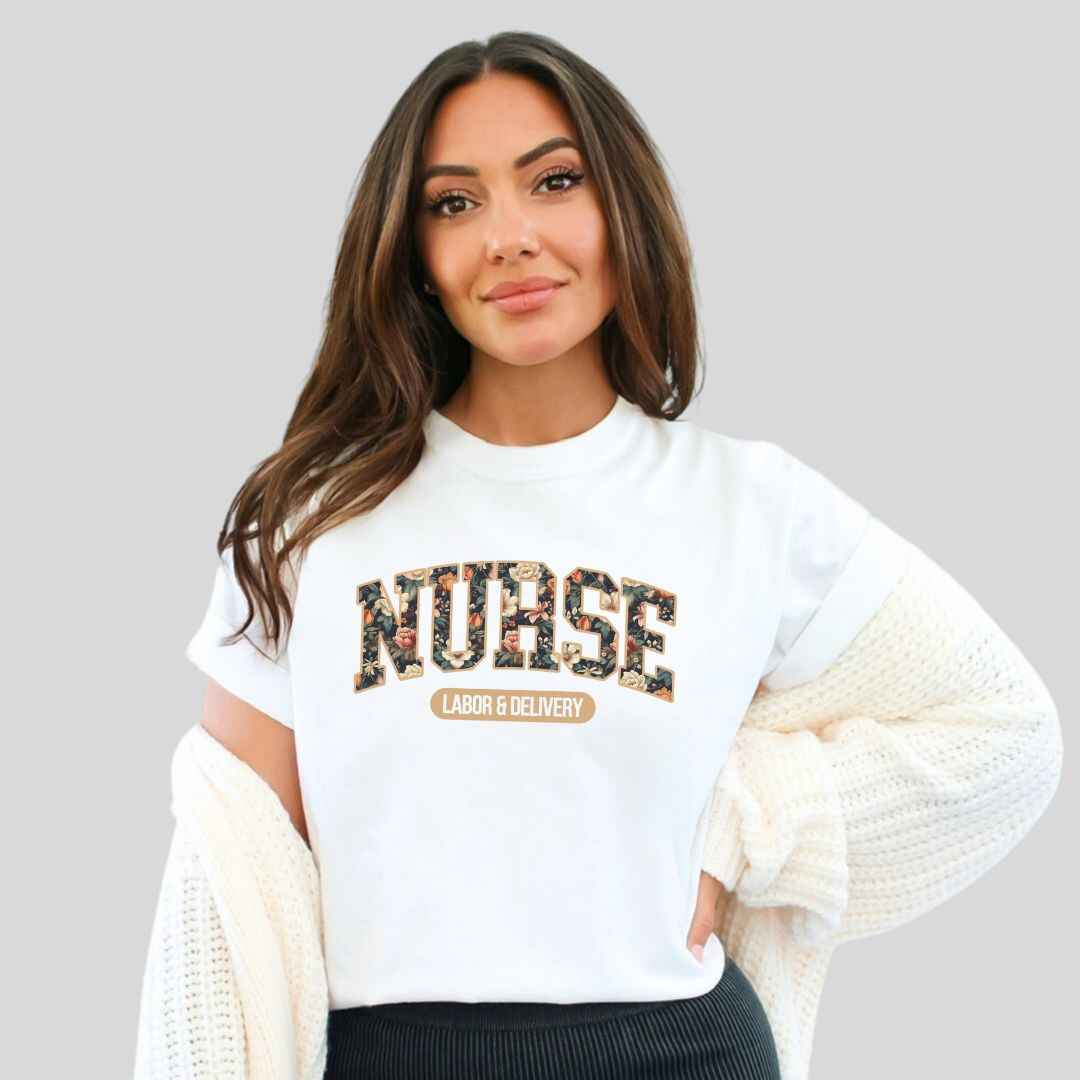 L&D Nurse Fall Floral College T-shirt