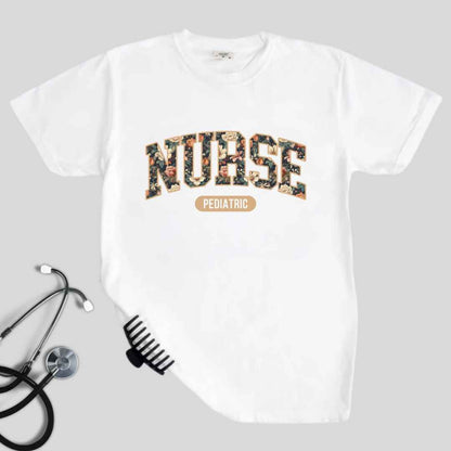 Pediatric Nurse Fall Floral College T-shirt