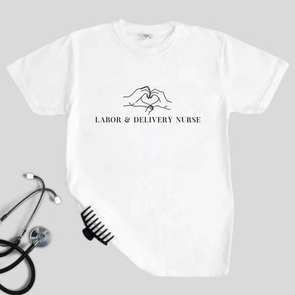 Labor And Delivery L&D Nurse 'Heart Hands' Minimalist T-shirt