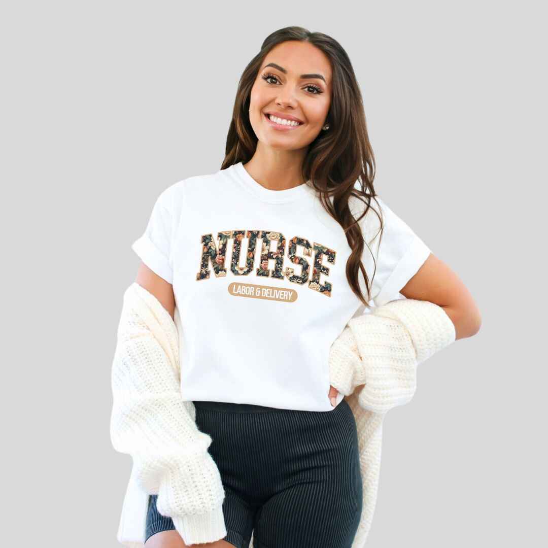 L&D Nurse Fall Floral College T-shirt