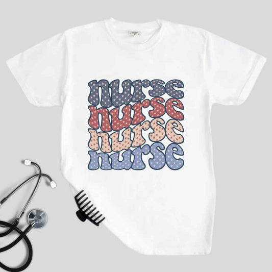 Retro Wavy USA Nurse T-shirt