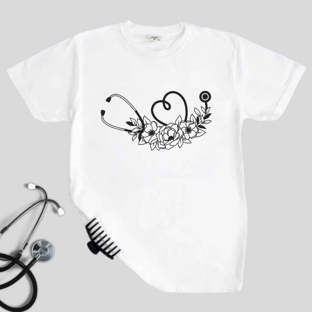 Floral Stethoscope Minimalist T-shirt