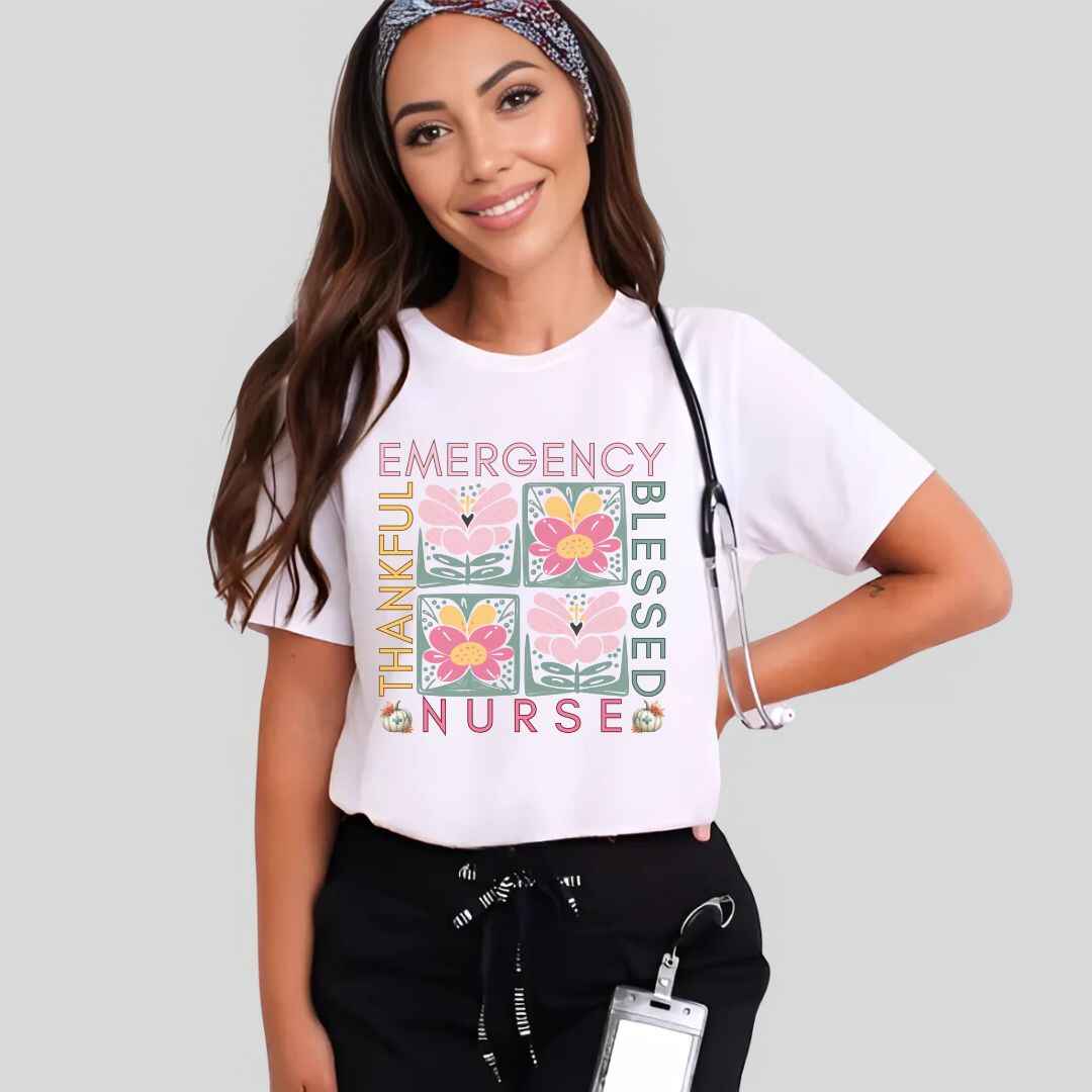 Thankful & Blessed Emergency Nurse Fall T-shirt