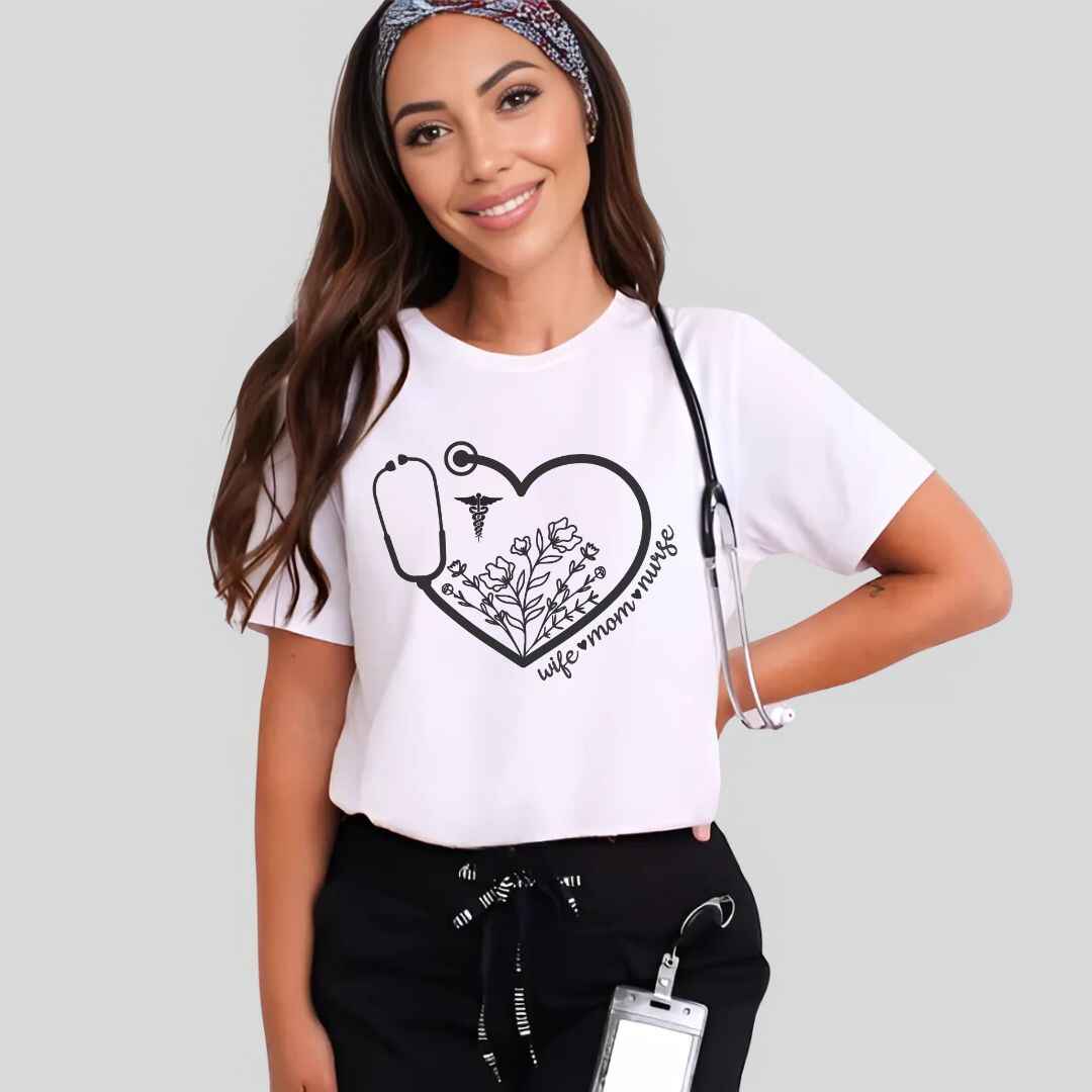 Wife, Mom, Nurse Heart Stethoscope T-shirt