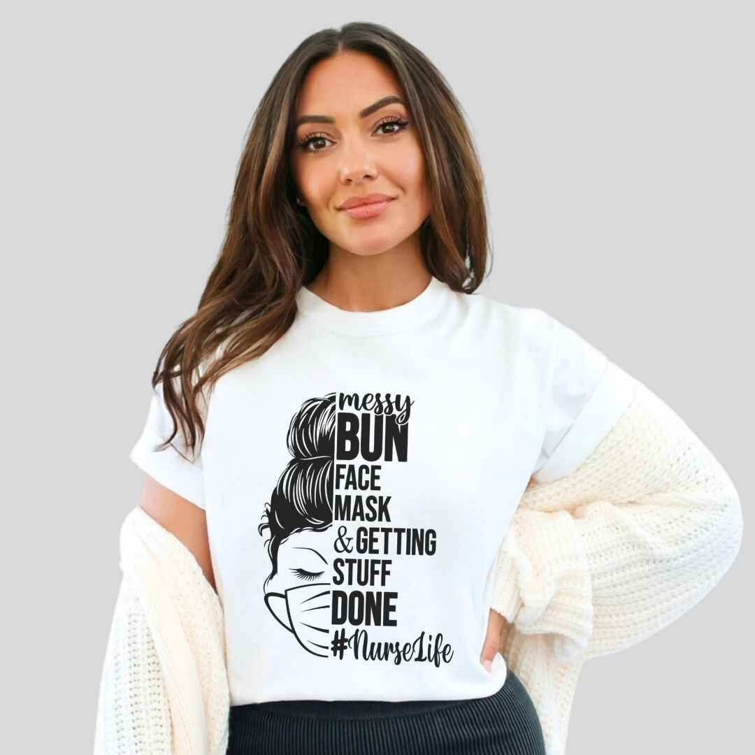 Messy Bun Half Face T-shirt