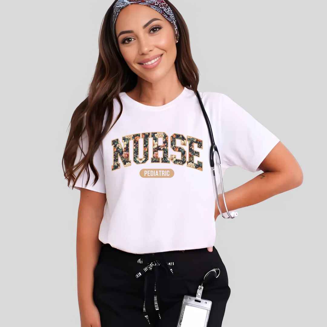 Pediatric Nurse Fall Floral College T-shirt