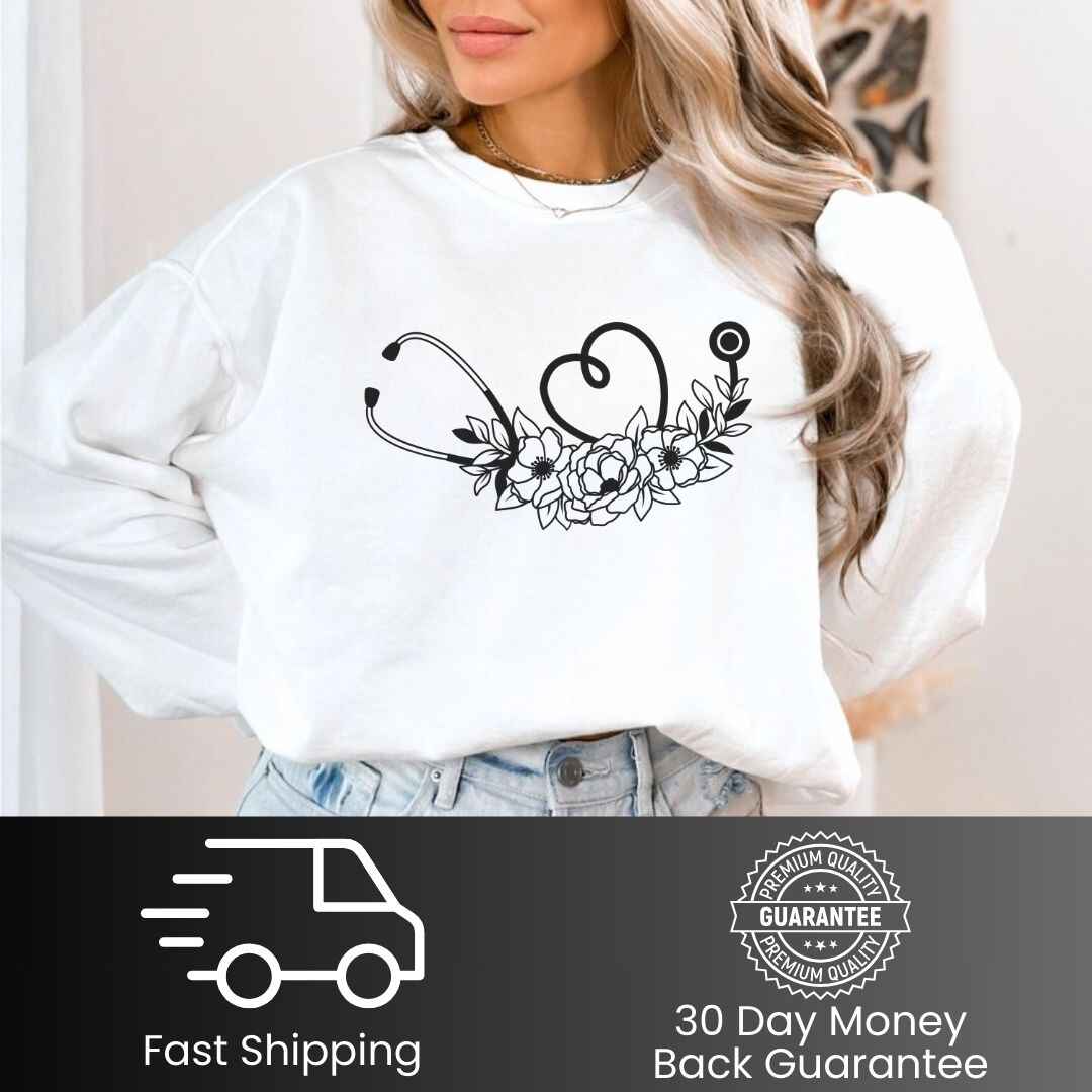 Floral Stethoscope Minimalist Sweatshirt